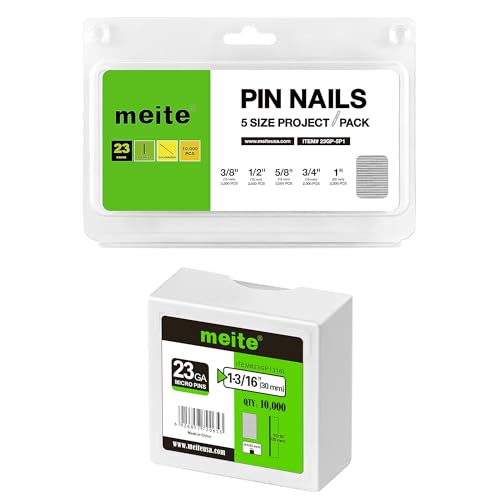 meite 1-3/16" Galvanized 23 Gauge Pin Nails - 10000 Counts and Assorted 5 Sizes (3/8", 1/2", 5/8", 3/4", 1") Galvanized Pin Nails - 10000 Counts