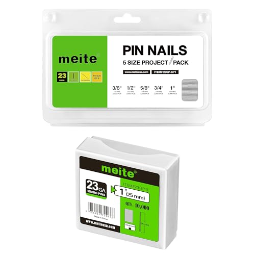 meite 1" Galvanized 23 Gauge Pin Nails - 10000 Counts and Assorted 5 Sizes (3/8", 1/2", 5/8", 3/4", 1") Galvanized Pin Nails - 10000 Counts