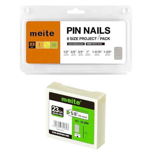 meite 1/2" Galvanized 23 Gauge Pin Nails - 10000 Counts and Assorted 6 Sizes (1/2", 5/8", 3/4", 1", 1-3/16", 1-3/8") 304 Stainless Steel Pin Nails - 6000 Counts