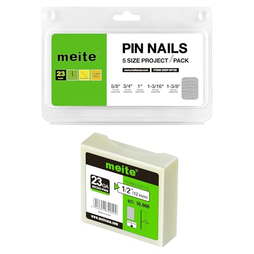 meite 1/2" Galvanized 23 Gauge Pin Nails - 10000 Counts and Assorted 5 Sizes (5/8", 3/4", 1", 1-3/16", 1-3/8") Galvanized Pin Nails - 10000 Counts