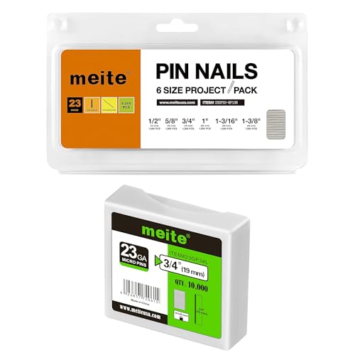 meite 3/4" Galvanized 23 Gauge Pin Nails - 10000 Counts and Assorted 6 Sizes (1/2", 5/8", 3/4", 1", 1-3/16", 1-3/8") 304 Stainless Steel Pin Nails - 6000 Counts