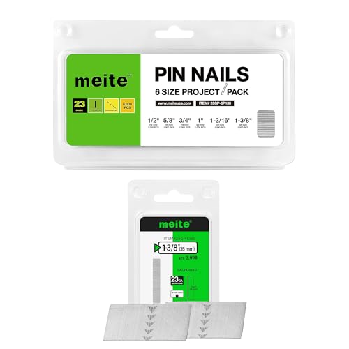 meite 1-3/8" Galvanized 23 Gauge Pin Nails - 2000 Counts and Assorted 6 Sizes (1/2", 5/8", 3/4", 1", 1-3/16", 1-3/8") Galvanized Pin Nails - 6000 Counts