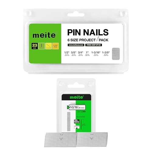meite 1-3/16" Galvanized 23 Gauge Pin Nails - 2000 Counts and Assorted 6 Sizes (1/2", 5/8", 3/4", 1", 1-3/16", 1-3/8") Galvanized Pin Nails - 6000 Counts
