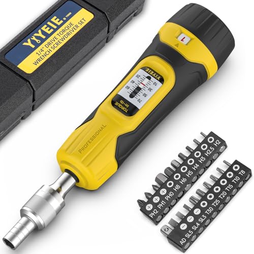 YIYEIE 1/4" Ratchet Torque Screwdriver, 10-70 in-lbs, with S2 Hex Bits