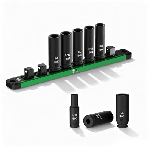 SK 3/8” Drive Impact Socket Set, Deep SAE Sockets, 8-Piece 5/16” to 3/4”