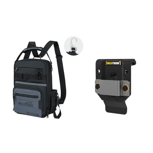 MELOTOUGH Small Tool Backpack for Men 30 Multi-Storage Pockets Heavy Duty Tool Bag Backpack, Tape Measure Holder,Tape Measure Belt Clip