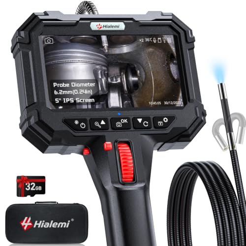 Two-Way Articulating Borescope with Light, 1080P Industrial Endoscope Inspection Camera with Flexible Articulated Probe, 5" IPS Screen, IP67 Waterproof for Engine Aircraft Automotive-5FT