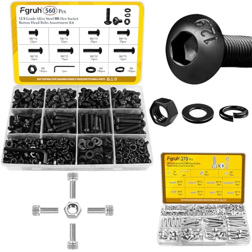 560PCS M6 Hex Socket Button Head Bolt Assortment Kit & 490Pcs M4 Hex Socket Head Bolts Assortment Kit with Nuts, Washers