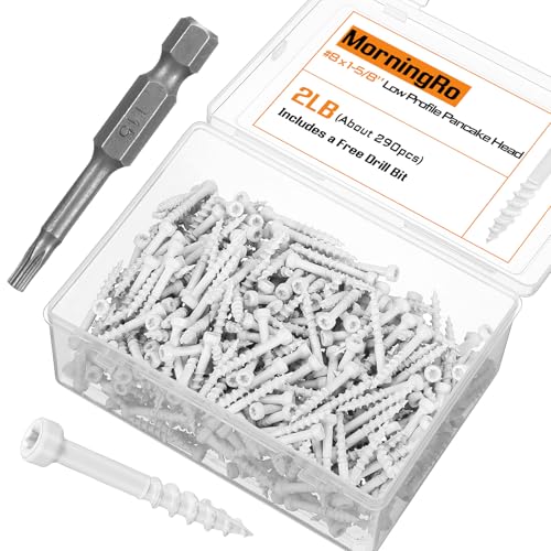 MorningRo #8 x 1-5/8" (Approx. 290 Pcs) White Trim Screws 2 lb Box, Durable Wood Screws, Serrated Thread for Secure Fastening, Avoid Cam Out, with a Drill Bit #8 x 1-5/8" (approx. 290 Pcs)