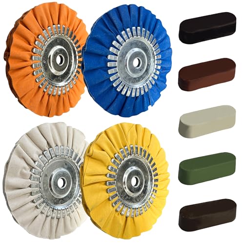 8" Airway Buffing Wheel Kit - 9Pcs Aluminum Metal Polishing Set with 5/8" Arbor Hole & Polishing Compound, Compatible with Angle Grinder for Mirror Finish