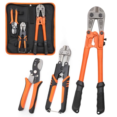 3 Piece Heavy Duty Bolt Cutter Set All in One Metal Cutting Kit 14 Inch Chain Cutter 8 Inch Mini Wire Pliers 7 Inch Cable Shear Complete Tool Set for Fencing Locks Wires DIY 3-pcs