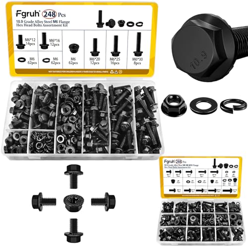 248PCS Metric M6 Flange Head Bolts Assortment Kit & 288PCS M6 M8 M10 Flange Head Bolts Assortment Kit with Nuts, Washers, 10.9 Black Zinc Galvanized