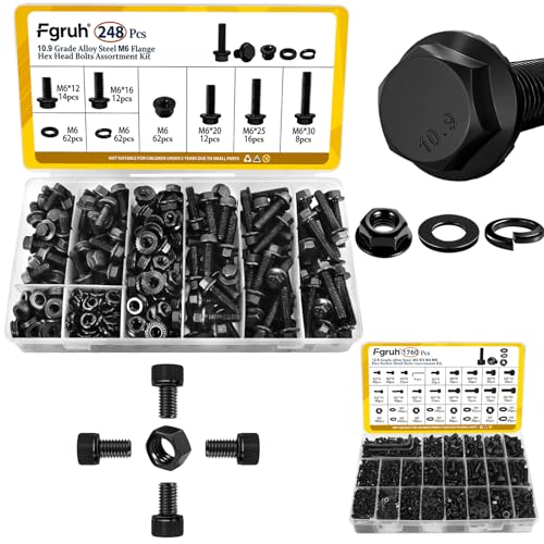 248PCS M6 Flange Head Bolts Assortment Kit & 1760PCS Metric M2 M3 M4 M5 Hex Socket Head Cap Bolts Assortment Kit with Nuts, Washers
