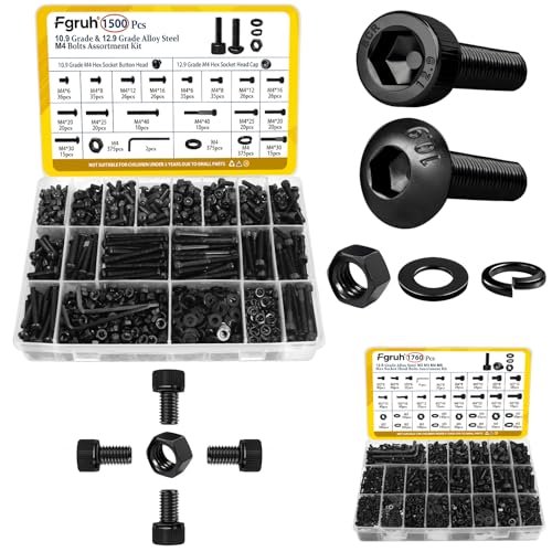 1500PCS M4 Hex Socket Button & Cap Head Bolts Assortment Kit and 1760PCS Metric M2 M3 M4 M5 Hex Socket Head Cap Bolts Assortment Kit with Nuts, Washers for DIY, 3D Printer