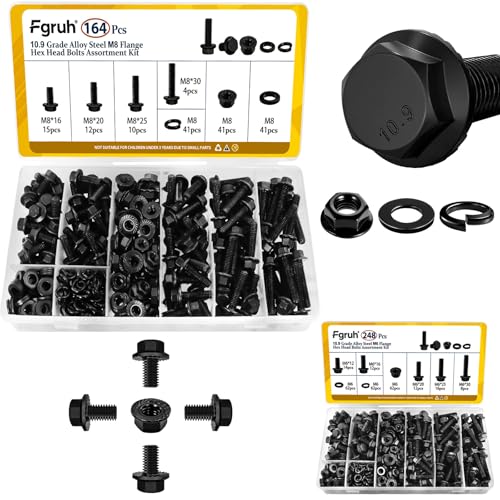 164PCS M8 Flange Head Bolts Assortment Kit & 248PCS M6 Flange Head Bolts Assortment Kit 10.9 Black Zinc Galvanized