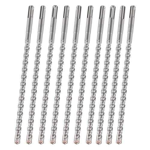 10pcs SDS Plus 3/8 in. x 12 in. Rotary Hammer Drill Bit Kit, Cross-Type Double Thread Carbide Concrete Drill Bit for Stone, Brick, Masonry, Cement Walls