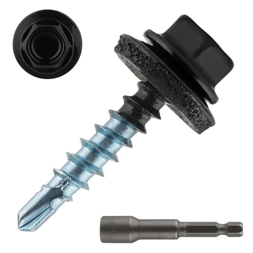 300 Pcs #10 x 1 Black Metal Roofing Screws with Hex Socket for Metal 300