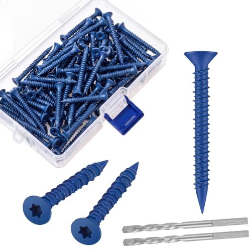 MorningRo 200 Qty 3/16" x 1-3/4" Star Head Concrete Screws Anchor with Drill Bits Blue Star Drive Bugle Head Screws for Anchor Masonry, Block, Brick, Cement, Stucco, Diamond Point and Wood Fastening 3/16" X 1-3/4"