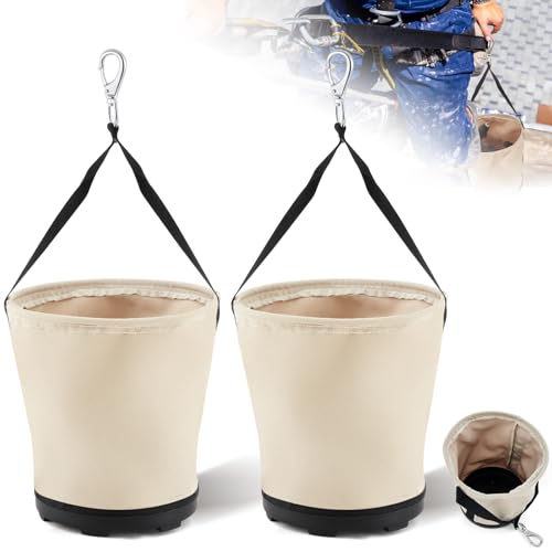 2 Pcs Heavy Duty Tool Canvas Bucket 12 x 12 x 9 Inches Tapered Wall Bucket Bag Plastic Bottom Universal High Weight Load Tool Bag, Load Capacity up to 100 Lbs, 16 oz Canvas 2