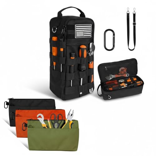 5-Piece Tool Organizer Set – 4 Pack Small Tool Pouch Bags + 1 Portable Small Tool Hand Bag with Shoulder Strap, Heavy Duty Waterproof Oxford Tool Bag Combo for Electricians, Carpenters, Mechanics, DIY