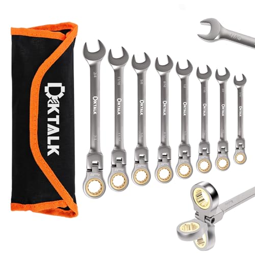 8PCS Flex Head Ratcheting Wrench Set, SAE 1/4"-3/4", 72-Tooth CR-V Steel with Rolling Pouch for Automotive Repair & Mechanics