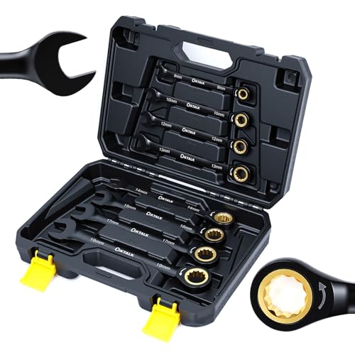 8PCS Metric Ratcheting Wrench Set, 72-Tooth Combination Wrench Set, 8-19mm