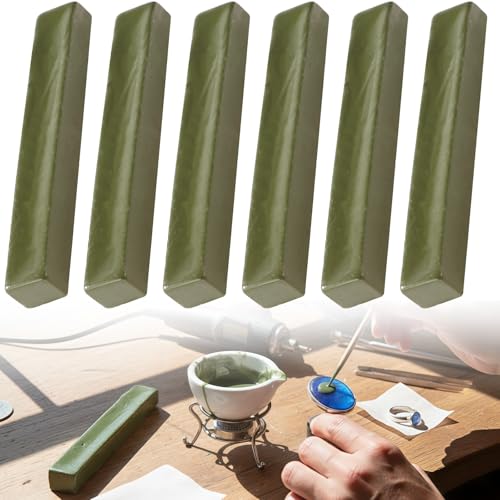 6 PCS Professional Green DOP Sticks, Hot Melt Adhesive with High Bond Strength for Gem Faceting, Polishing, Grinding Agate & Jade, 6.3 x 1.0 x 0.6 inches