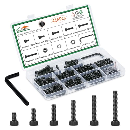 M4 Screw Kit 416PCS, M4 Screws Assortment Kit, Hex Socket Head Cap Bolts M4x 8/12/16/20/25/30mm