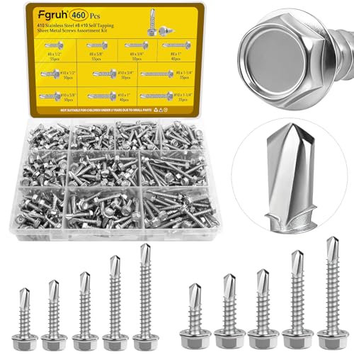 460Pcs #8#10 Hex Washer Head Self Tapping Sheet Metal Screws Kit 460pcs #8#10 Silver