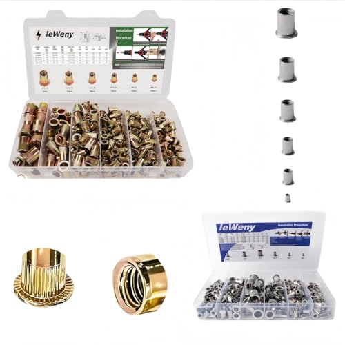 SAE Stainless Steel & Carbon Steel Rivet Nuts Assortment Kit, 6 Sizes and 494Pcs Rivnut Sets for Automotive and Sheet Metal