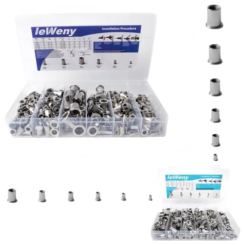 Stainless Steel Rivet Nuts Assortment Kit, SAE & Metric Rivnut Sets, 12 Sizes and 452Pcs Nutserts for Automotive and Sheet Metal