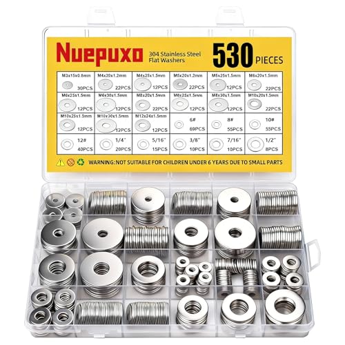 530PCS Flat Washers Assortment Kit, 304 Stainless Steel Washers 530PCS (Metric+SAE)