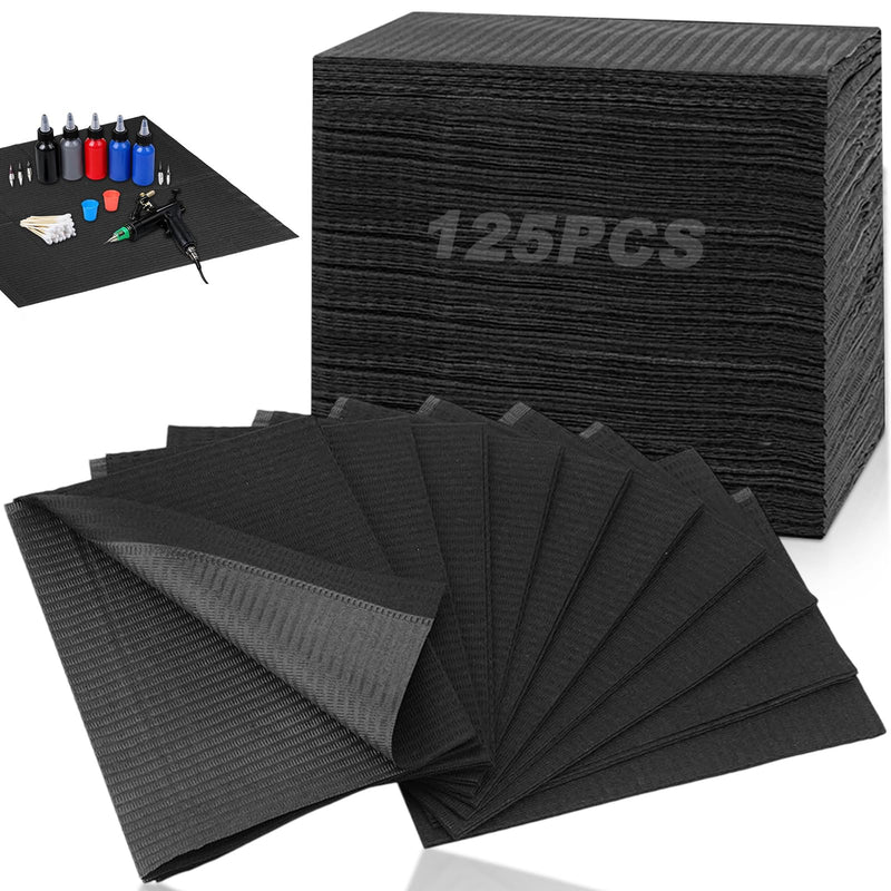 125 x Disposable Dental Bibs, 34 x 45 cm Dental Sheet Tattoo Underlay, 3-Layer Waterproof Protection Paper Tablecloth Accessories for Tattoo Applications, Nail Salon, Eyelash Technique, Tattoo