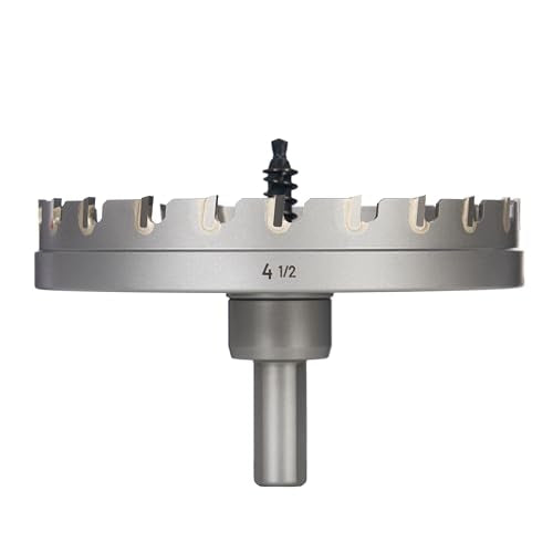 BLACK CANYON 4-1/2" Carbide Hole Cutter, 4.5 Inch Hole Saw Carbide Tipped with 3-Flat Shank – Heavy Duty Spring-Loaded Pilot Bit for Extra-Large Metal Drilling 4-1/2"