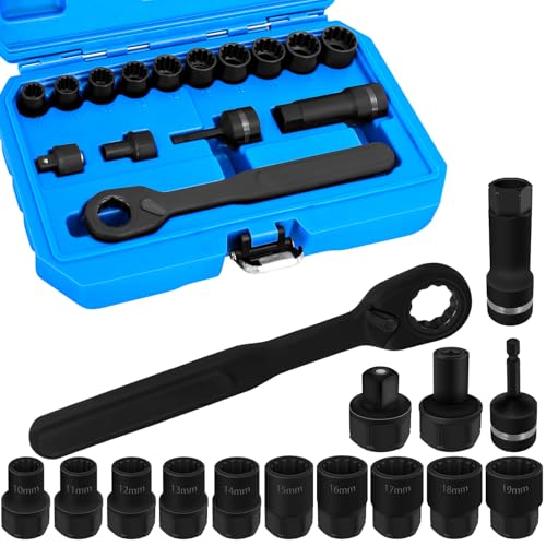 15PCS Metric Pass Through Socket Set, 3/8"Drive Go-Thru Ratchet Kit 15Pcs Metric