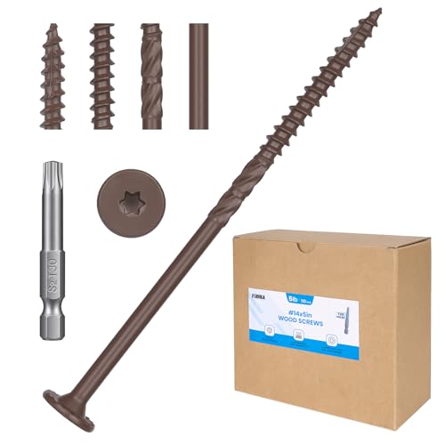 #14 * 5 Heavy-Duty Wood Screws（110Pcs/5LB, Star Drive Structural Wood Screw, Rust Resistant Timber Screws for Timber/Log/Landscaping Wood,Brown #14 x 5" 5 LB 110
