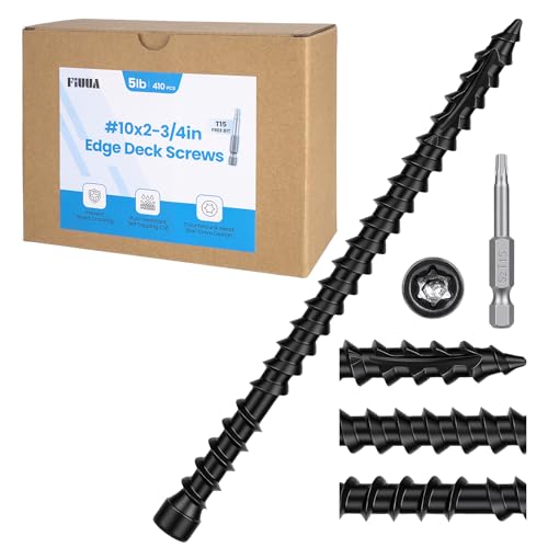 #10 x 2-3/4" Hidden Deck Screws, 410Pcs(5LB) Self Tapping Wood Screws with T15 Star Drive, Rust Resistant Timber Screws for decking,framing, Fencing(Bit Included, Black #10 x 2-3/4" 5 LB