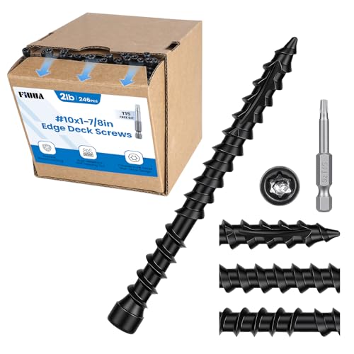 #10 x 1-7/8" Hidden Deck Screws, 246Pcs(2LB) Self Tapping Wood Screws with T15 Star Drive, Rust Resistant Timber Screws for decking,framing, Fencing(Bit Included, Black #10 x 1-7/8" 2 LB