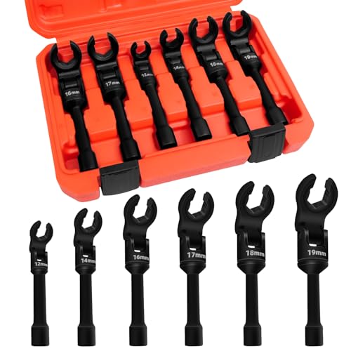 6PCS 3/8" Drive Long Flex Head Injector Fuel Line Socket Wrench Set 6Pcs Long Flex Head Socket (Red)