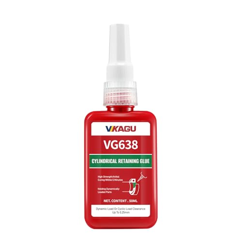 VG638 Retaining Compound, High Strength Cylindrical Adhesive for Bearings, Shafts & Gears - Fills Gaps up to 0.25mm, Restores Worn Parts, Green Anaerobic Glue, 1.69 fl oz VG638 1 Pack