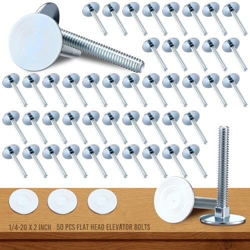 50 Pcs 1/4-20"x2" Elevator Bolts Flat Head Galvanized Steel Bolts, Silver 50