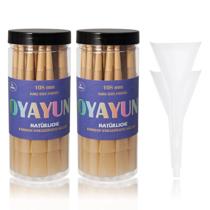 Pack of 110 King Size Cones, Conical Pre-Twisted Sleeves, 108 mm Pre Rolled Premium Cones, with 2 Funnels (Brown) brown