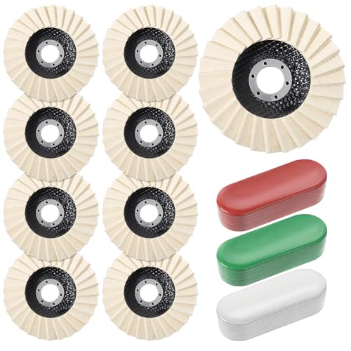 12 Pcs 4-1/2" Wool Polishing Wheel Disc & 3 Polishing Compounds