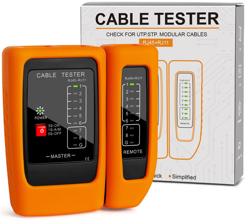 Network Cable Tester with PoE Detection, RJ45/RJ11 Ethernet & Telephone Cable Tester with Silicone Protective Case & Auto Power-Off Tester Set Upgrade-RJ45 / RJ11