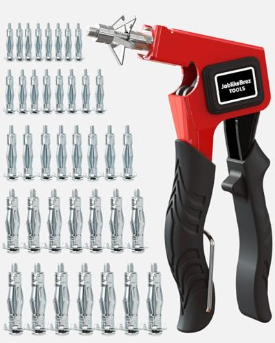 Molly Bolts for Drywall Plaster Walls (0.12"-1.28"), 36PCS in 5 Sizes, Heavy Duty Hollow Wall Anchors with Setting Tool, Holds Up to 55lbs for TV, Curtain Rods, Mirrors, Towel Racks (Red) Red