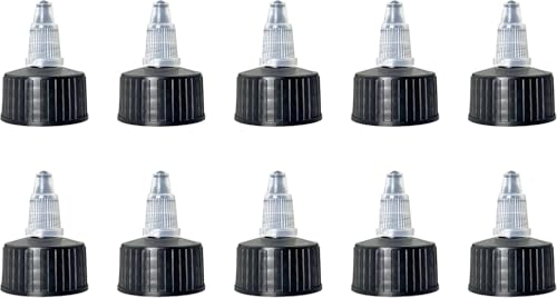 10 Natural Twisted Bottle Caps (28/410) - Bottle Cap Dispensers for Squeezing Bottles, Handcrafted, Art, Glue, LDPE Material (Black)