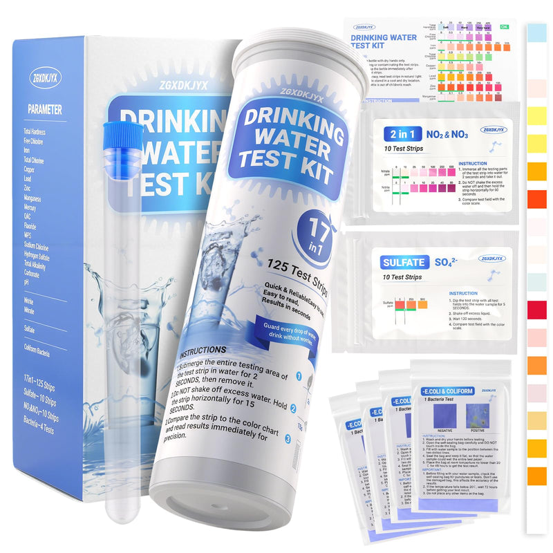 21-in-1 Home Drinking Water Testing Kit,145 Strips + 4 Bacteria Tests,Tap and Well Water Test Kit, Easy to Test and Read Home Test Strips for Hardness, Lead, Iron, Fluoride, pH, Copper and More