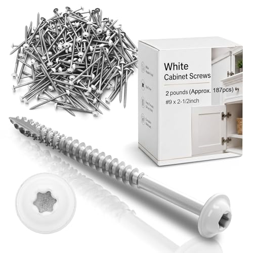 Frienda 2 Pound White Cabinet Screws Bulk #9x2-1/2'' Approx. 187 Pcs Silver #9x2-1/2 Inch