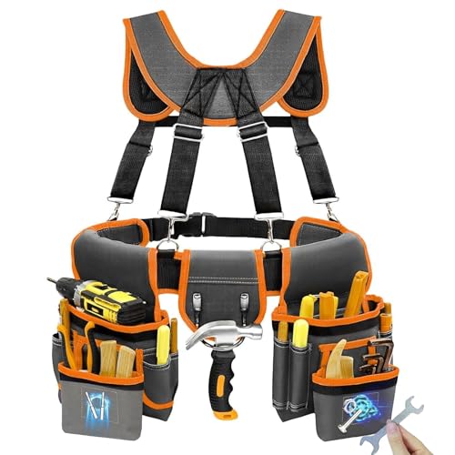 Tool Belt for Men,Magnetic Tool Pouch With Suspenders,18-Pocket Adjustable Heavy Duty Tool Organizer for Electricians, Carpenters, DIY, Construction,Gift-Fits Waists 32"-60"