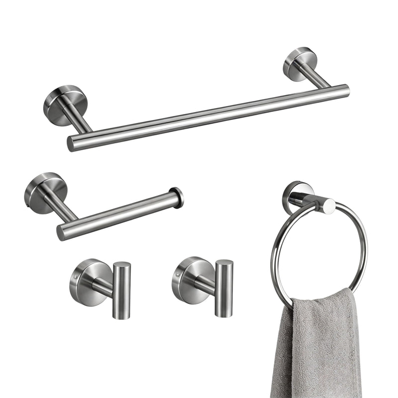 Silver 5 Pieces Bathroom Hardware Set, 16 Inch Bathroom Towel Holder, Wall-Mounted Towel Bar, Towel Racks for Bathroom, Robe Towel Hooks, Toilet Paper Holder Silver